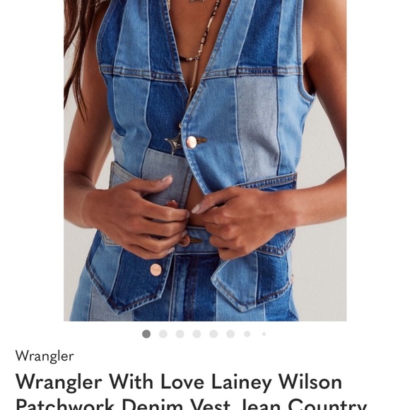 Wrangler With Love Lainey Wilson denim patchwork festival  vest Size XS EUC - Picture 7 of 7